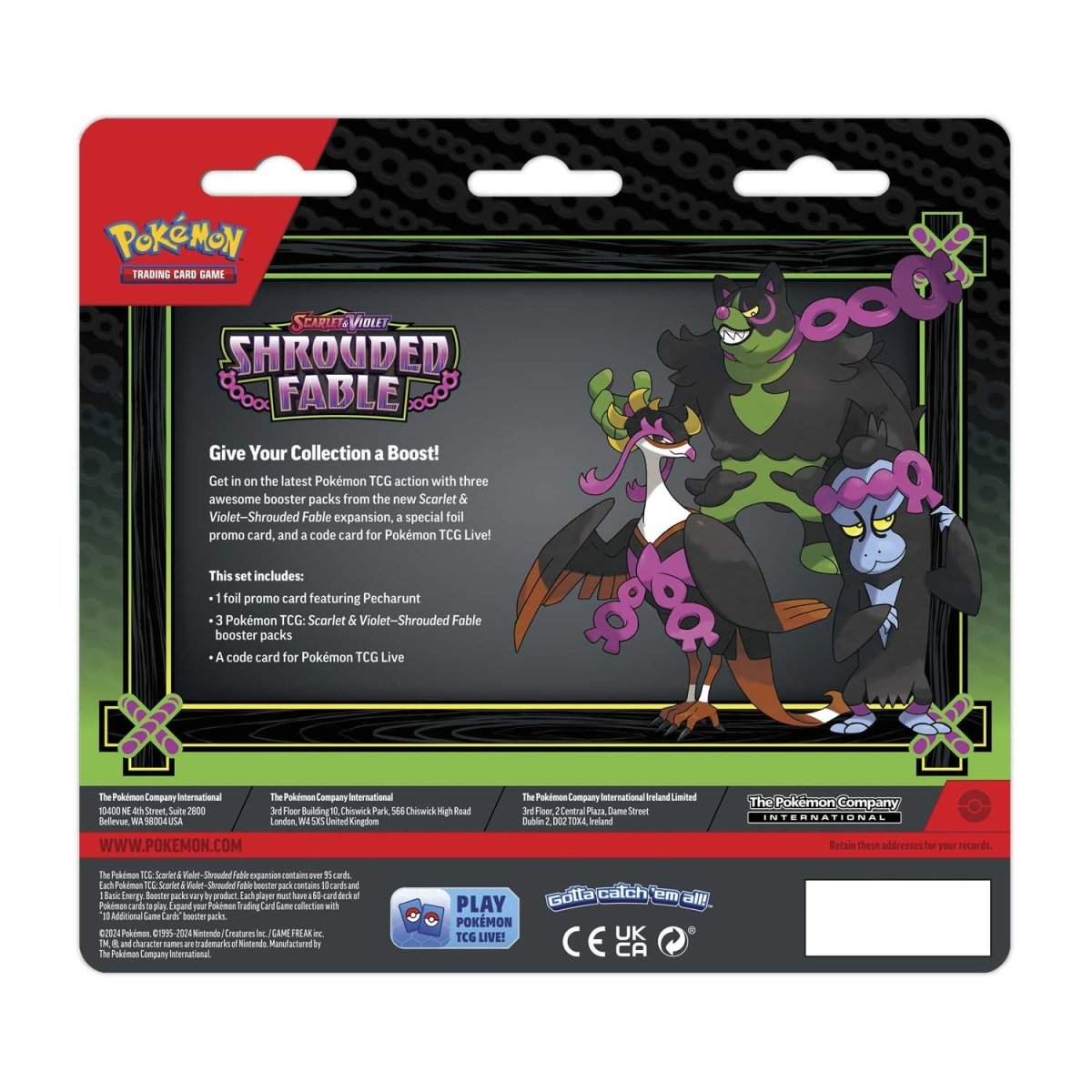 Pokémon TCG: Scarlet & Violet-Shrouded Fable 3 Booster Packs & Pecharunt Promo Card